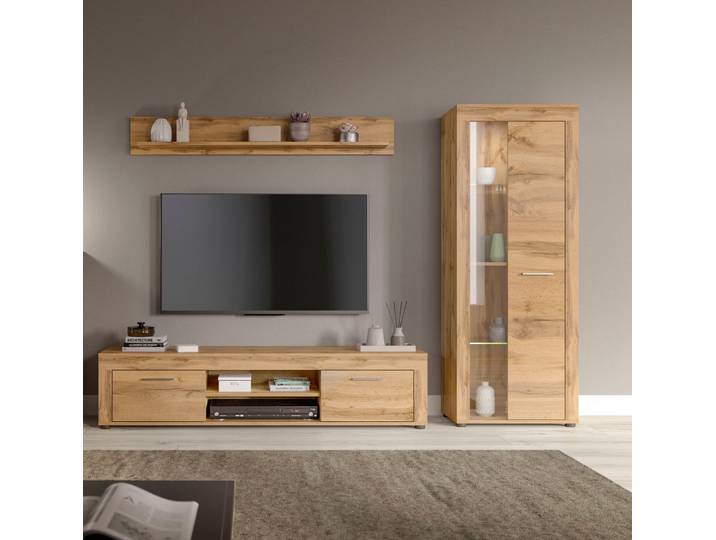 OTTO home Wohnwand AOSTA, Breite 235cm, 3-teilige Wohn-Kombination, (3-St., bestehend aus: Lowboard, Wandboard, Vitrine), Wohnwand, Kombination, Anbauwand, Möbel Set, Schrankwand, Möbel Kombi