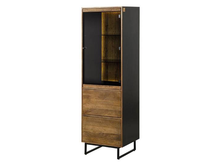Massivmoebel24 Standvitrine DAVIS Mango / Altholz Massivholz schwarz / natur (Massivholz montiert 52 DAVIS #40) Mango / Altholz 56x47x180 cm schwarz / natur lackiert