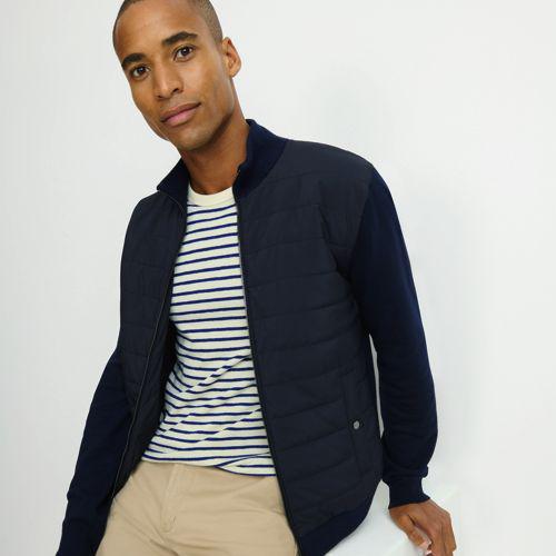 Strickjacke mit Stepp-Einsatz und Reißverschluss für Herren, Herren, size: regular, Blau, by Lands' End
