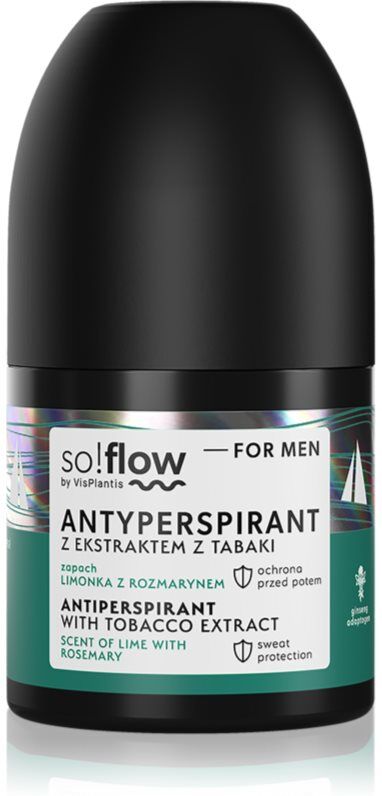 so!flow Men Antiperspirant anti-transpirant roll-on pour homme Tobacco extract scent of Lime with Rosemary 50 ml