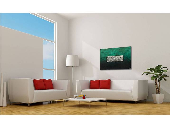 Impression sur toile Squared Silver Coton Vert/Argenté/Noir 120 x 75 x 2cm