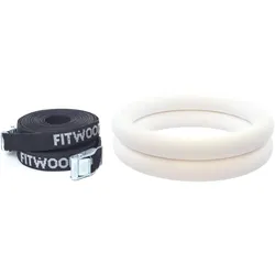 FitWood Turnringe 28mm - Weiß-Oberfläche / Schwarz Gurt