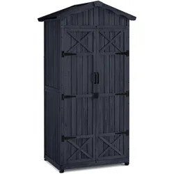 M MCombo Gartenschrank Gartenhaus Holz Wetterfest, Outdoor Wasserdicht Schrank mit Boden, für Außenbereich Balkon Terrasse, Aufbewahrungsschrank mit 2 Bewegliche Regale 74×99×193 cm, 1165 (Anthrazitgrau)