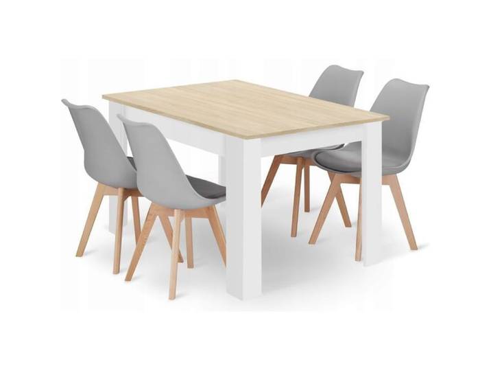 Ensemble table rectangulaire chêne Sonoma + 4 chaises MARK grises.