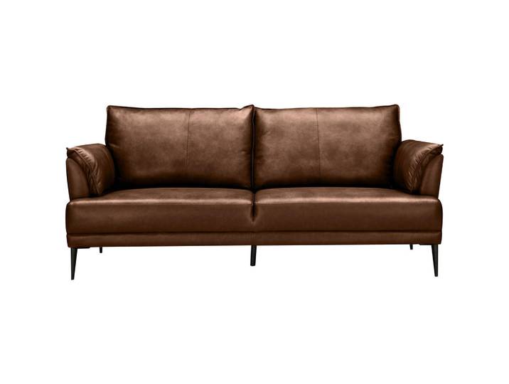 Mid.you 2-Sitzer-Sofa, Dunkelbraun, Metall, Echtleder, Rindleder, 195x87x90 cm, Wohnzimmer, Sofas & Couches, Ledersofas