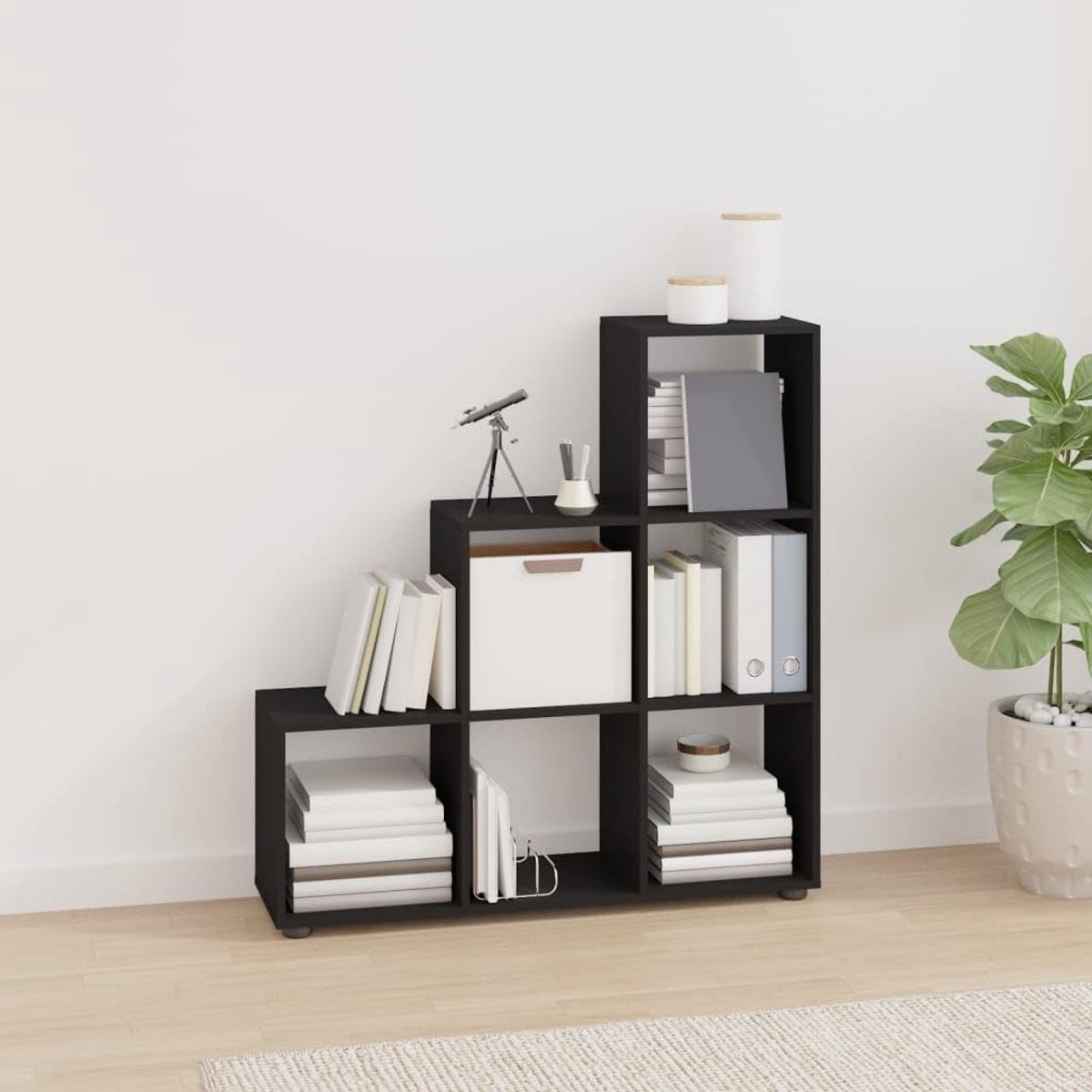 Zwarte ladder boekenkast voor de woonkamer, Hoogte: 107 cm