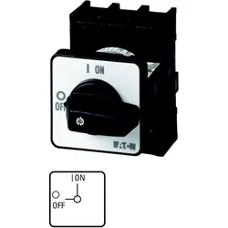 Eaton 004555 EIN-AUS-Schalter, P1, 32 A, Einbau, 3-polig + N, NOT-AUS-Funktion, mit rotem Knebel und gelbem Frontschild P1-32/E-RT/N