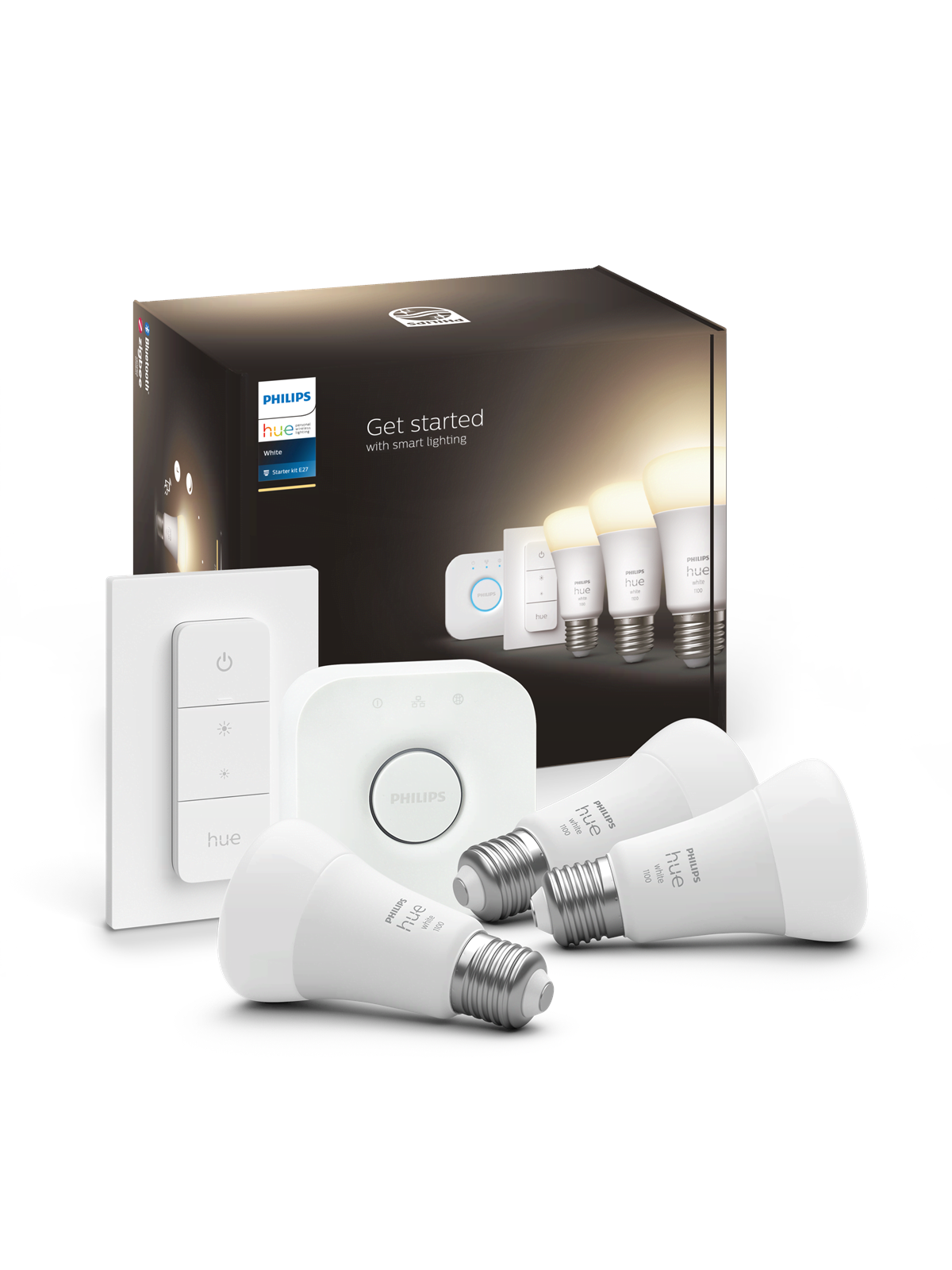 Philips Hue White Starter Kit - 3x E27 A60 Bulbs + Dimmer Switch + Hue Bridge