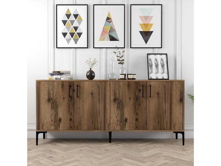 Skye Decor, Kiev- Kiev HCT, Nussbaumfarbe, Kommoden, 78x180x35 cm, 100% Melaminbeschichtete Partikelplatte