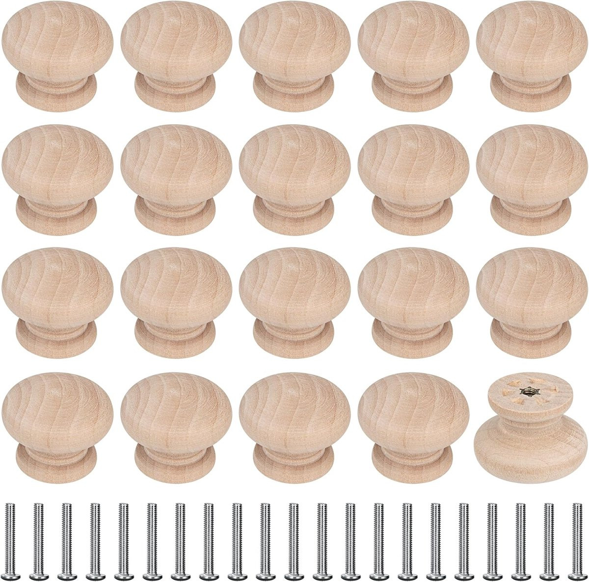 SnelShoppen Set van 20 Ronde Paddenstoel Meubelknoppen van Natuurlijk Hout, 35mm