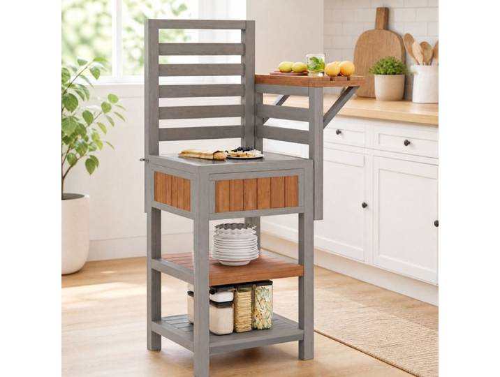 Armoire de rangement extérieure EVRYAE 74 x 54 x 149 cm en bois massif avec plan de travail inox et étagères ouvertes
