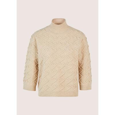 Longpullover MADELEINE "Strickpullover Eleganter Wollpullover mit Zick-Zack-Struktur", Damen, Gr. 40/42, braun (berber), Obermaterial: 100% Schurwolle WV., Modern, Pullover Longpullover, Markantes Zickzack-Muster