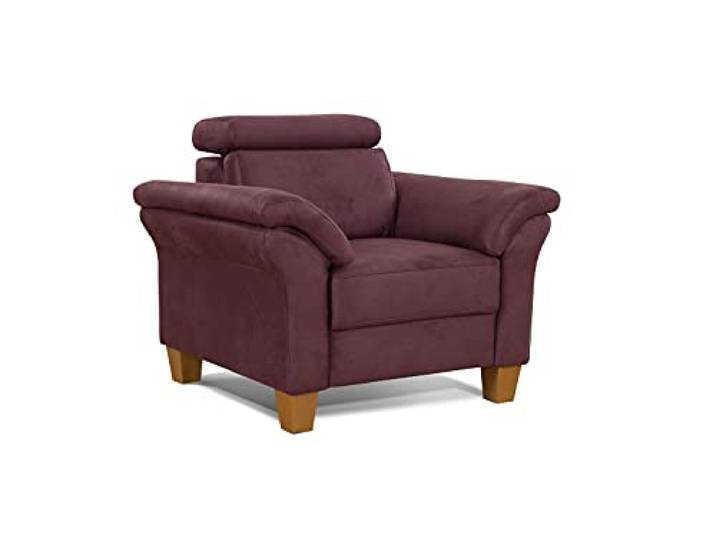 Cavadore Sessel Ammerland / Polstersessel im Landhausstil mit Federkern + verstellbarer Kopfstütze / 101 x 84 x 93 / Wildlederoptik, Rot