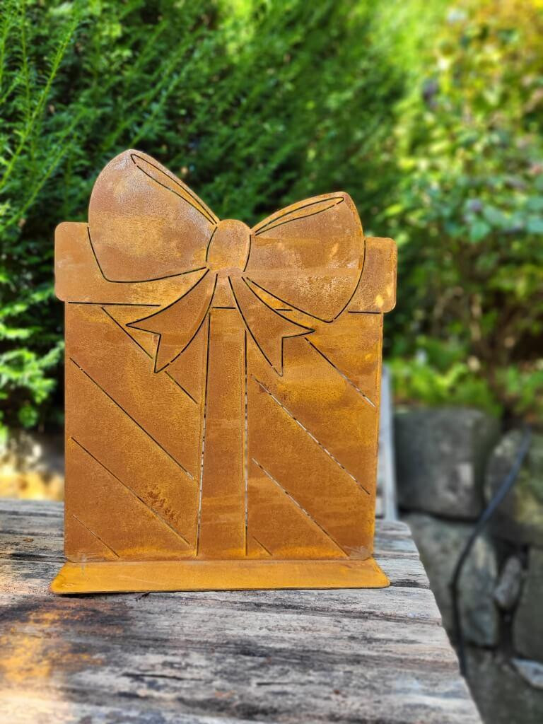 POSIWIO Edelroest kerstcadeau met strik, Hoogte: 27 cm