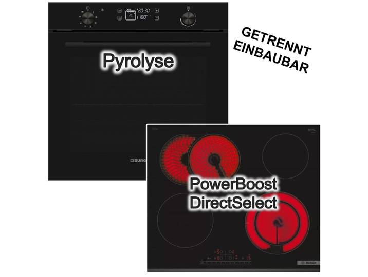 VESTEL Backofen-Set 78L Pyrolyse Backofen + Bosch Elektrokochfeld PowerBoost Bräterzone, Pyrolyse-Selbstreinigung