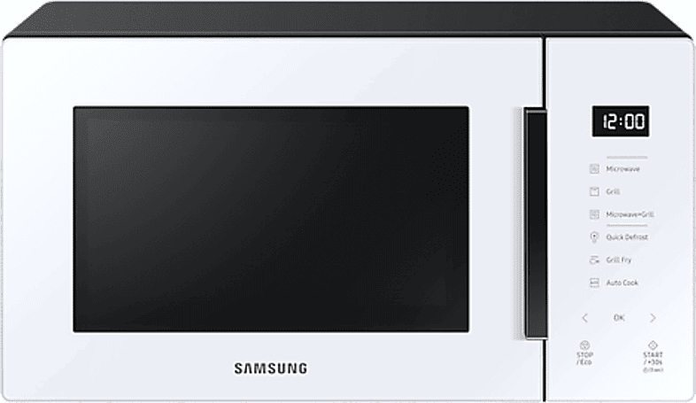 Microondas con grill - Samsung MG23T5018CW/EC, 800W, 6 niveles, Modo Eco, 23l, Blanco