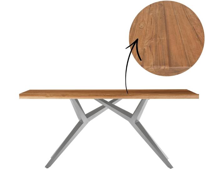 SIT Esstisch Juneau aus recyceltem Teak mit 50-mm-Platte & Rustik-Look, 50 mm starke Teakplatte mit markanter rustikaler Oberfläche