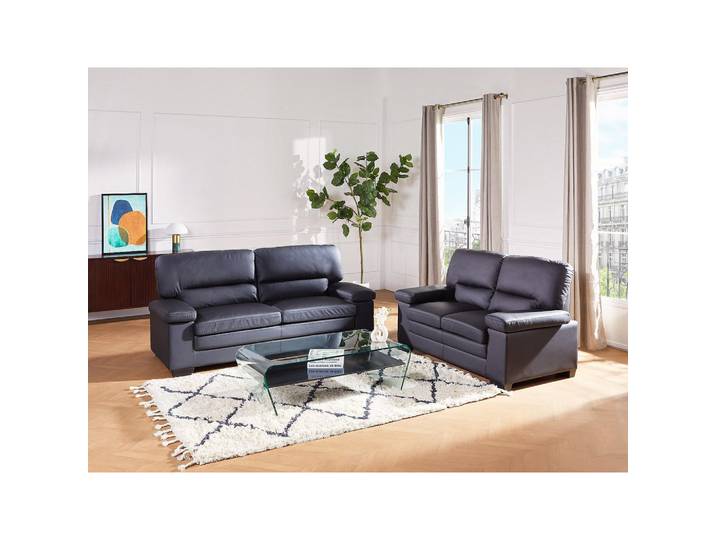 Vente-Unique Couchgarnitur - 5 Personen - leder - schwarz Mimas, Schwarz, Kunststoff, Uni, 210x97x89 cm, Wohnzimmer, Sofas & Couches, Sitzgarnituren