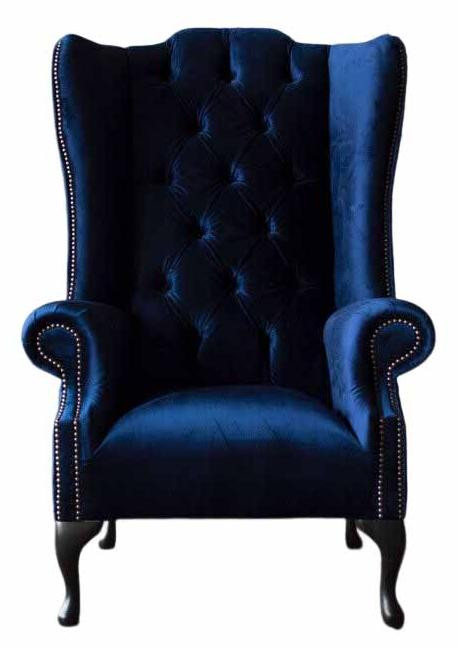 Chesterfield fauteuil met oren in blauwe textiel voor volwassenen