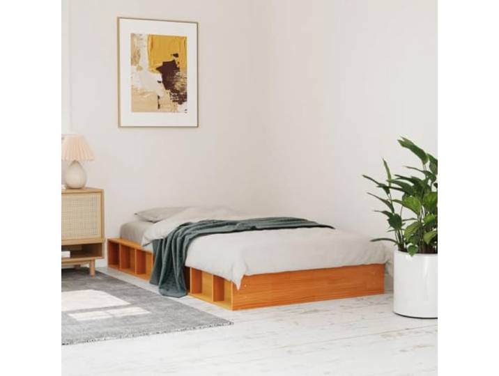 RJPLMFV Bettgestell, Kiefernholz, massiv, 75 x 190 cm, Braun Ohne Matratze, Lattenrost, niedriges Design, kleines Schlafzimmer oder niedrige Decke