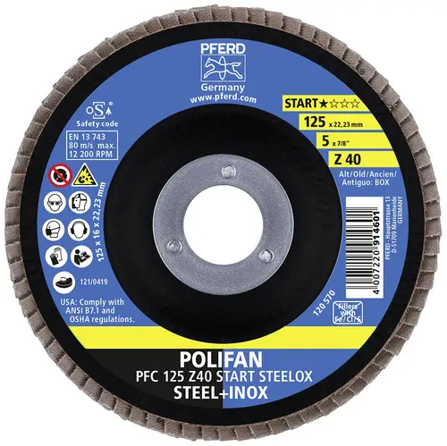 PFERD TOOLS 69300934PFC 125 Z 40 START STEELOX Fächerschleifscheibe Durchmesser 125mm Bohrungs-Ø 22.23mm Körnung (num) 40 Stahl