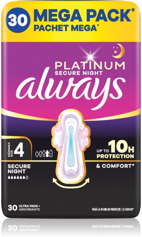 Always Platinum Secure Night Size 4 serviettes hygiéniques pour la nuit 30 pcs