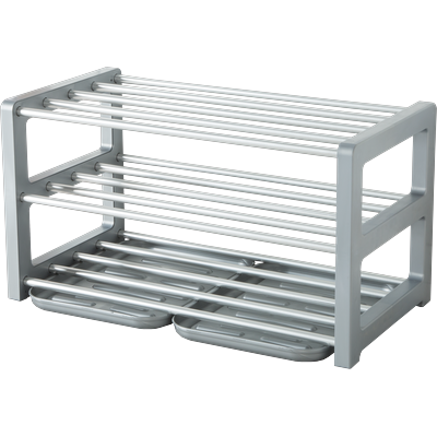 Schuhregal RUCO, grau (alu, grau), B:60cm H:33cm T:32cm, Aluminium, Regale, Schuhregal, mit Schmutzauffangschalen, Aluminium, bis zu 9 Paar Schuhe