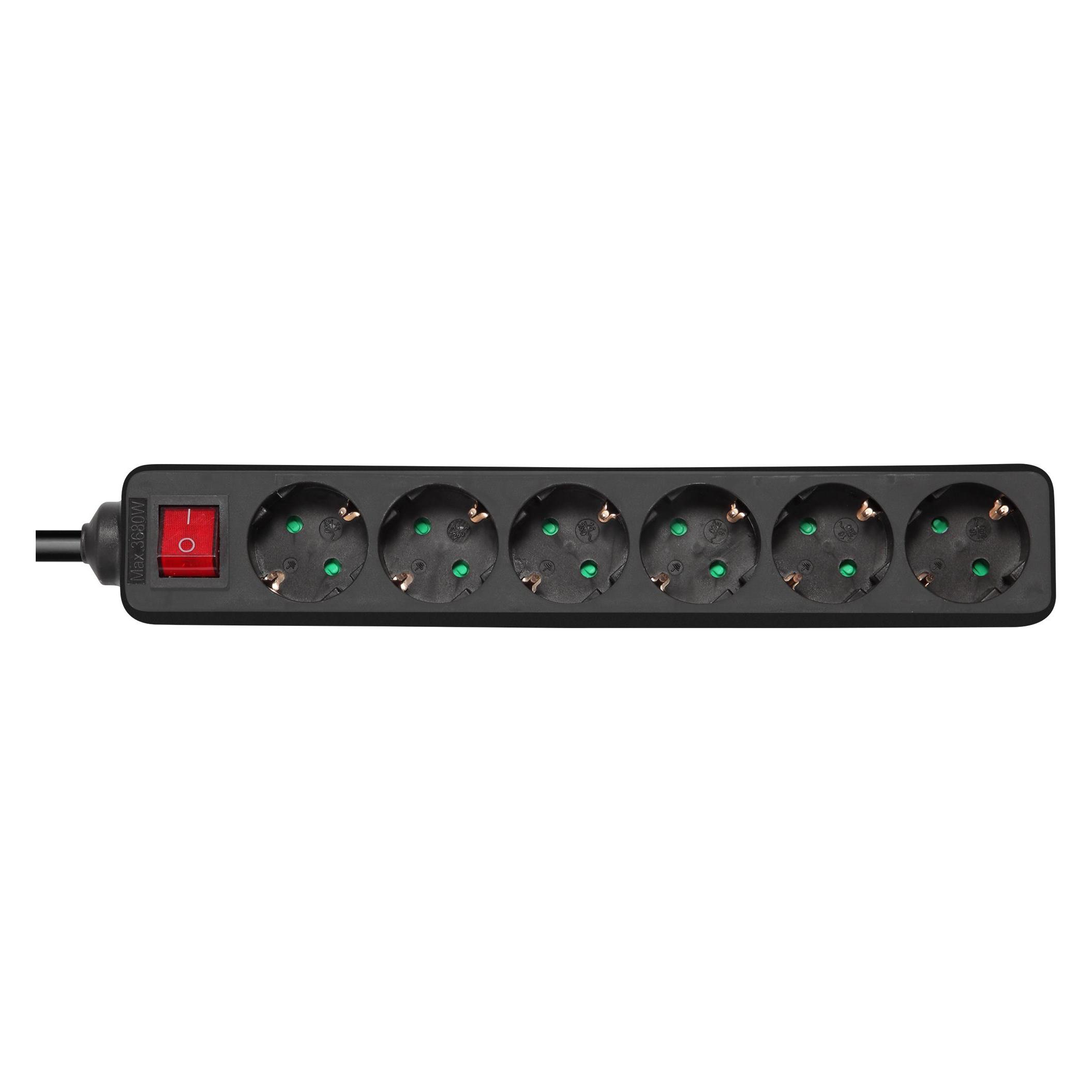Deltaco GT-0661 power extension 6 AC outlet(s) Indoor Black (6x, CEE 7/3, CEE 7/7, 3 m) (GT-0661)