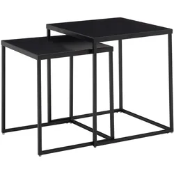 KADIMA DESIGN Wohnzimmertisch 2er Set Metall Beistelltisch Eckig Schwarz, Design Beistelltisch Industrial, Sofatisch Couchtisch Quadratisch, Tischset 2-teilig