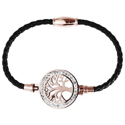 Armband ADELIA´S "Armband – Lebensbaum aus Leder mit Strass Steinchen 18 cm", rosa (schwarz), Armbänder, Damen, 18cm, Leder, Armband, Ideal zum Verschenken – schlicht und stilvoll