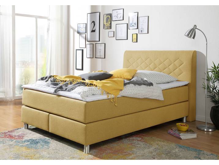 Boxspringbett, Gelb, 140x200 cm, 100% Polyester, Inkl. Topper, Klassisch, Inosign