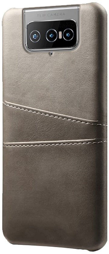 INCOVER Asus Zenfone 8 Flip Plastik Cover m. Læderbetræk & Kortholder - Grå