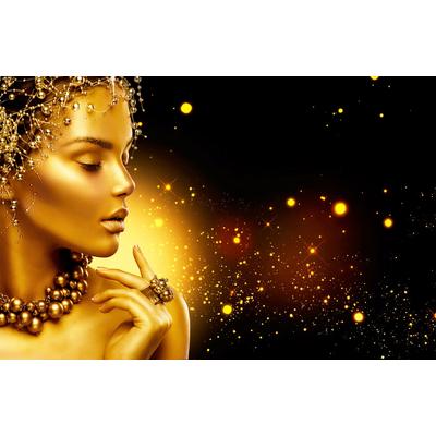 Fototapete PAPERMOON "GOLDEN WOMAN-SCHMUCK ART DESIGN ABSTRAKT MUSTER KUNST", bunt, B:5m L:2,8m, Vlies, Tapeten