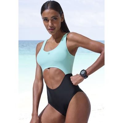 Badeanzug LASCANA ACTIVE, Damen, Gr. 46, N-Gr, schwarz (schwarz, mint), Recycling-Polyamid, Xtra Life LYCRA, Colorblocking, Badeanzüge Badeanzug, mit modischem Cut-Out
