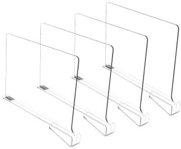 Inspire Select Transparent Closet Shelf Divider Clear Wardrobe Organizer Baffle For Clothes, Cabinets & Bookcases 4 Pcs