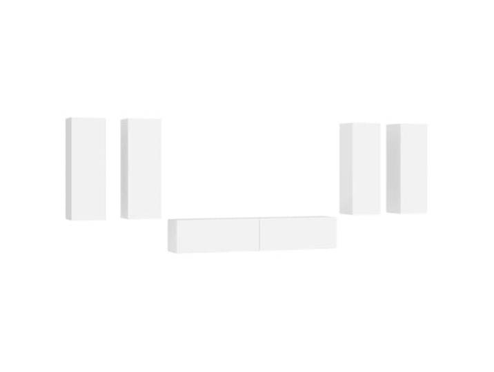 KGFHERENB 6-tlg. TV-Schrank-Set Hängend, Lowboard Weiß Holzwerkstoff Flexible Wandmontage schafft freie Bodenfläche im Wohnzimmer, während geschlossene Fronten Ordnung garantieren.
