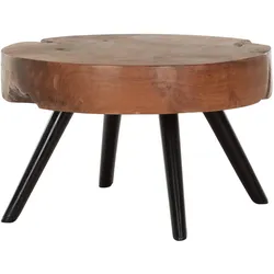 Couchtisch Disk aus Teakholz, rundes Design, Massivholz, Natur, Ø 60 cm, Metallgestell