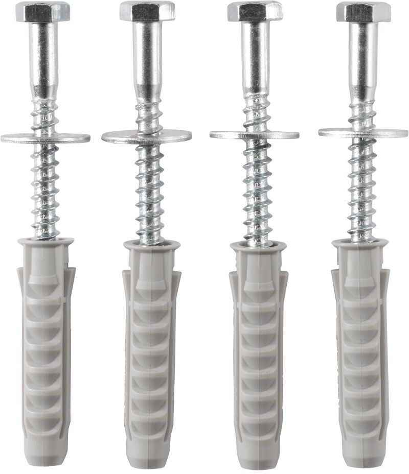 Schrauben- und Dübel-Set HAMA "Schraubenset für die Befestigung von SAT-Halterungen, Beton Vollziegel", grau, L:80mm, Kunststoff, Metall, Schrauben, Schrauben- und Dübel-Set, mit Kunststoffdübel, Beilagscheiben, Schrauben, Flügelschrauben