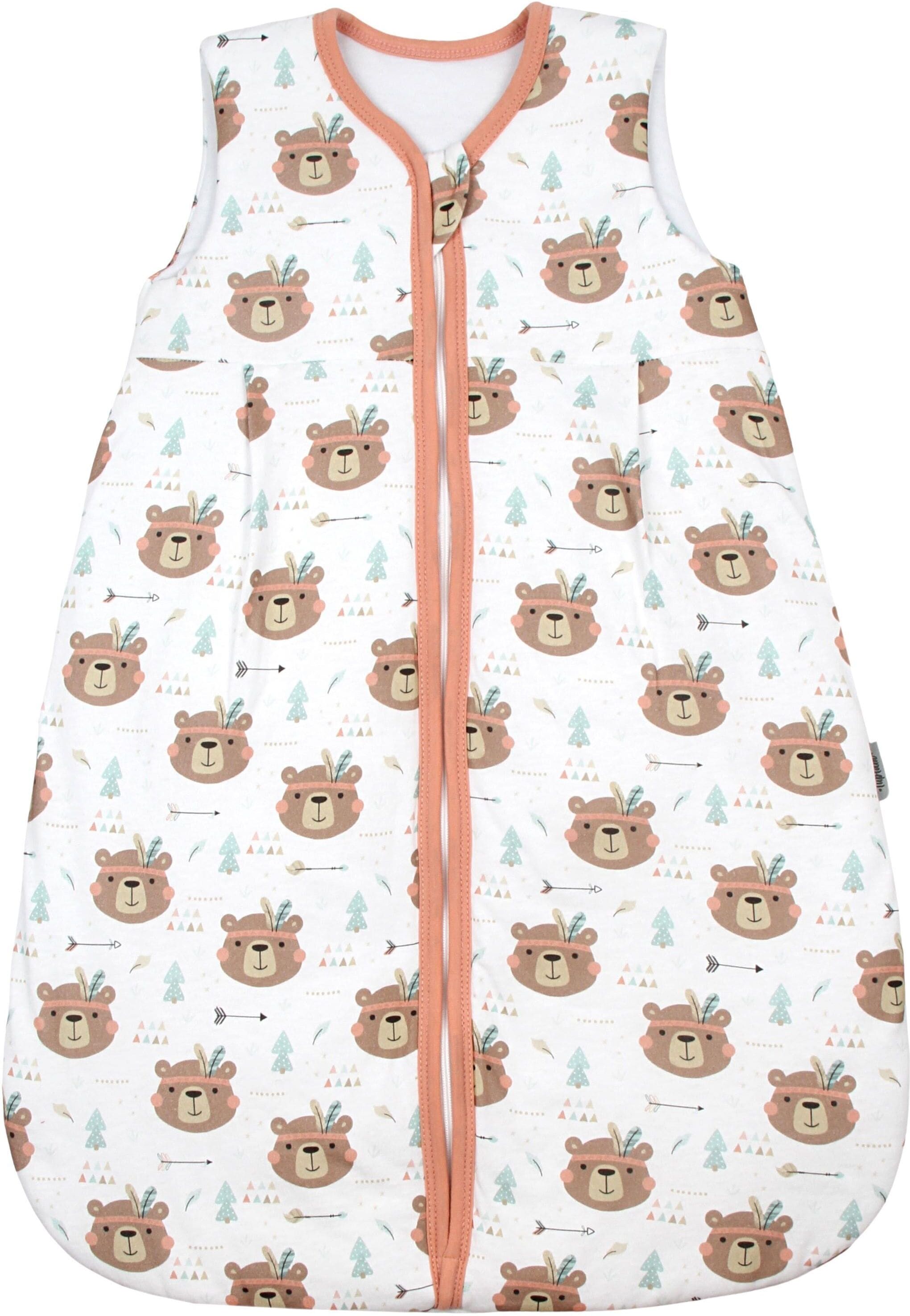 Babyschlafsack TUPTAM "Kugelschlafsack Baby Ganzjahres Schlafsack ohne Ärmel wattiert" Gr. 80, orange (bärchen mit federschmuck braun petrol lachs), Schlafsäcke, Baby, L: 86cm, Obermaterial: 100% Baumwolle CO., Babyschlafsack, L:86cm