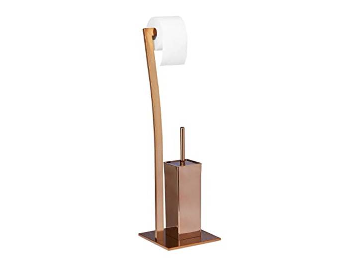 Relaxdays Stand WC Garnitur WIMEDO, HBT:71x20x20cm, kupfer Toilettenbürstenhalter aus Edelstahl, Toilettenpapierhalter