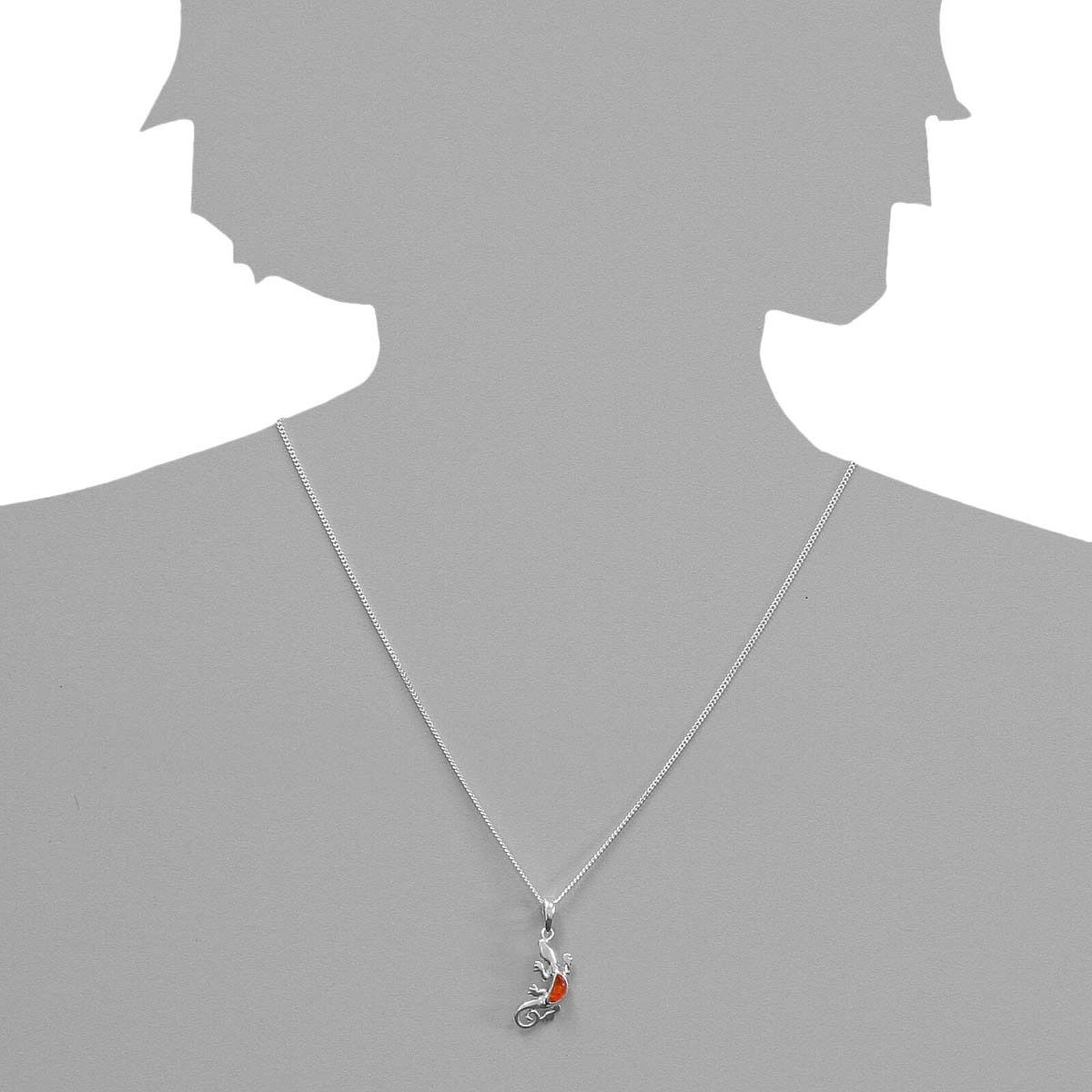 Kette mit Anhänger OSTSEE-SCHMUCK "- Echse - Silber 925/000 - Bernstein" Gr. 60, silber (silber 925, silberfarben, weiß), Schmuck_Sets, Damen, 60, Silber 925 (Sterlingsilber), Kette mit Anhänger