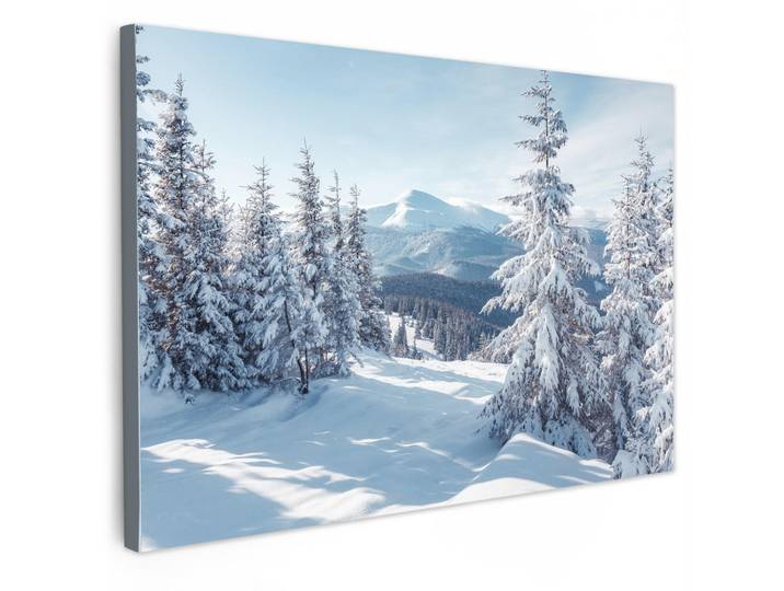 MuchoWow Leinwandbild - Winterlandschaft - Natur - Berge - Bäume - Schnee - 90x60 - Deko Wohnzimmer, Hellblau, Textil, Kiefer, Abstrakt, Rechteckig, 90x60 cm, gerahmt, Bilder & Rahmen, Bilder, Wandbilder
