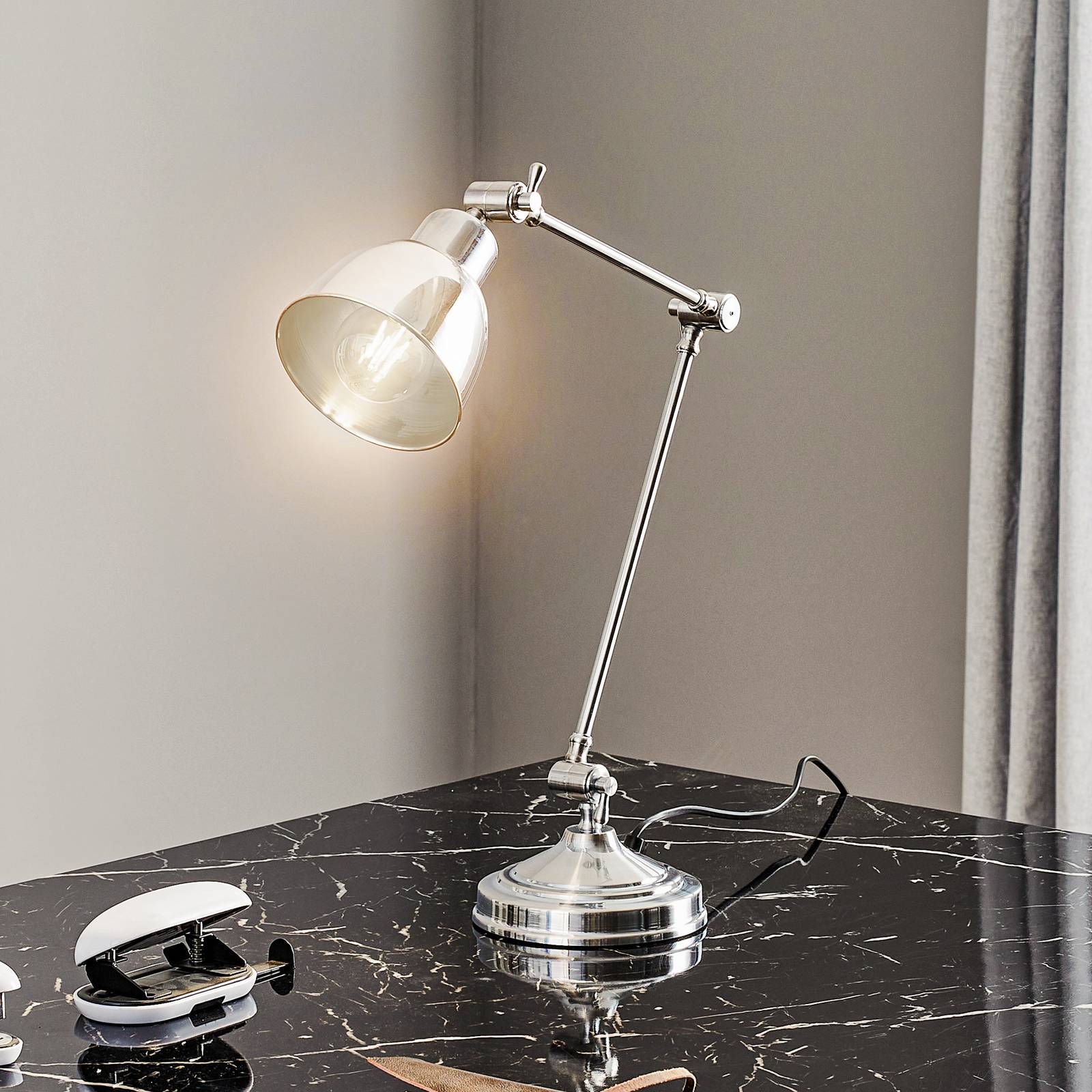 Schreibtischlampe Emoti Argon, chrom / silber, für Wohn- / Esszimmer, Metall, Industrielles Design, Tischlampe