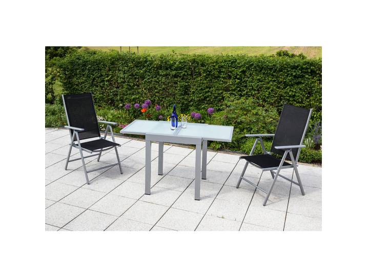 Gardenson Gartentisch, Silberfarben, Metall, Glas, rechteckig, 130x65x65 cm, ausziehbar, Gartenmöbel, Gartentische, Gartentische ausziehbar
