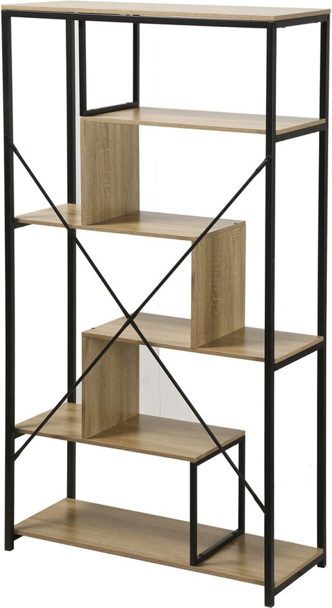 CALICOSY Boekenkast met 6 vakken en metalen frame, B/D/H: 84 x 34 x 160 cm