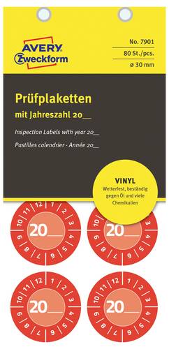 Avery-Zweckform 7901 Prüfplakette 20XX Rot (Ø) 30mm 30mm 80St.