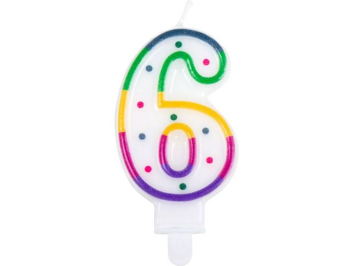 Boland - Kaarsje Confetti '6' Regenboog,Multikleurkleur - Verjaardag, Kinderfeestje, Tienerfeestje