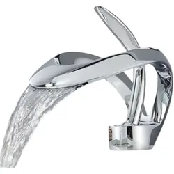 KLARWERK® NAVIS | Wasserfall Wasserhahn Bad Chrom glanz Badarmatur | Edelstahl Armatur für Waschbecken | Hotel Mischbatterie 2 Anschlüsse
