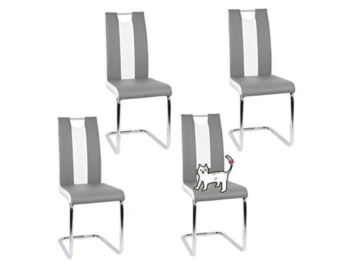 Esszimmerstühle Schwingstuhl Set,Esszimmerstuhl, Wohnzimmerstuhl,Bezug aus Lederimitat,Kann in Küche, Esszimmer, Wohnzimmer, Hotel, Schlafzimmer, Lobby, Fast Food verwendet Werden (Grau + Weiß, 4)
