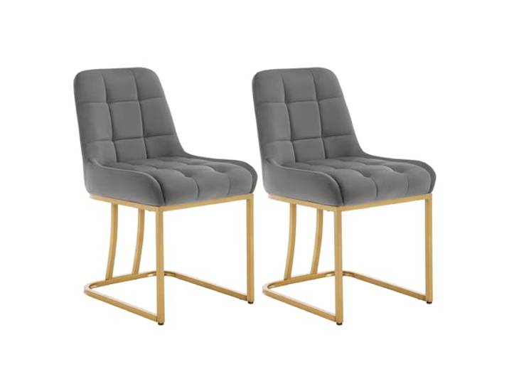 WOLTU Esszimmerstühle 2er Set, mit Metallgestell in Bogenform, Rückenlehne Küchenstühle gepolstert, Sitzfläche aus Samt, für Schlafzimmer Küche Wohnzimmer, Dunkelgrau